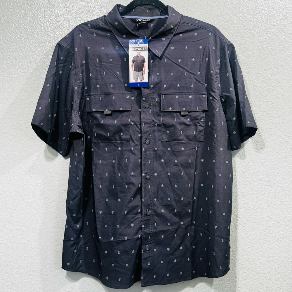 Voyager Casual Black Short Sleeve Button Down Shirt